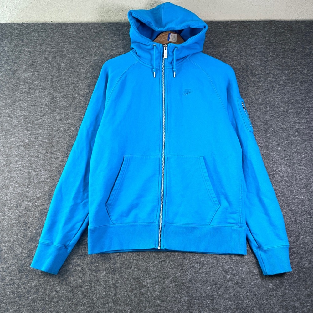 Nike Full Zip Hoodie Mens Medium Blue Excellent Sportswear Raglan Sleeve Jacket